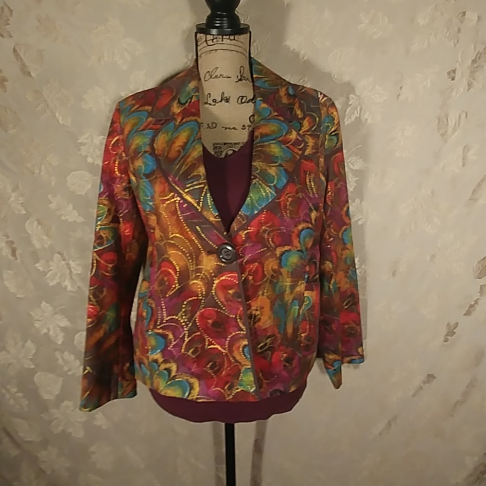 Chico's Womans Blazer, Multi-Colored Peacock